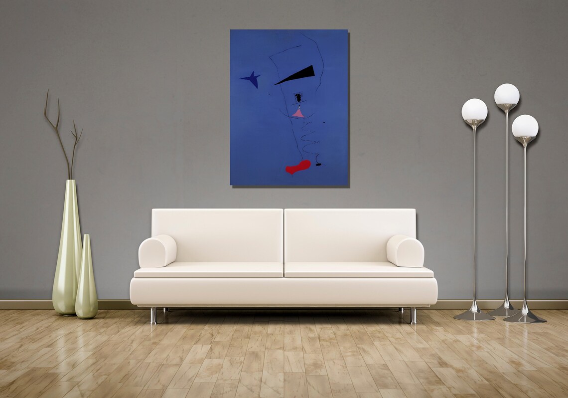 Surrealist Blue Abstract Star and Shapes in Style of Miro Painting Poster - Image 2