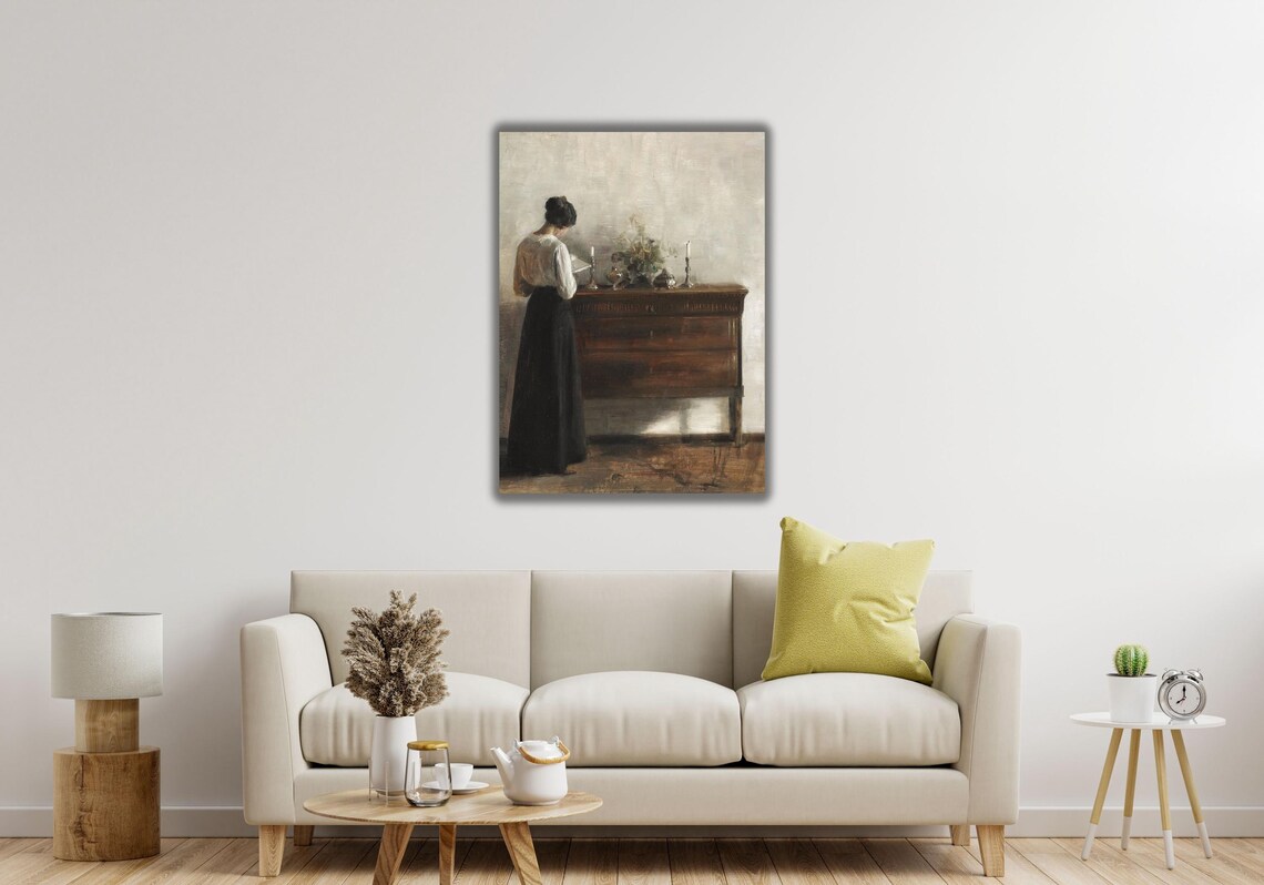 Quiet Interior Woman Reading by Candlelit Dresser Vintage Painting Poster - Image 2
