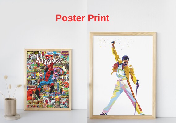 Pop Art Duo Spider-Man Comic Collage and Freddie Mercury Singer Poster