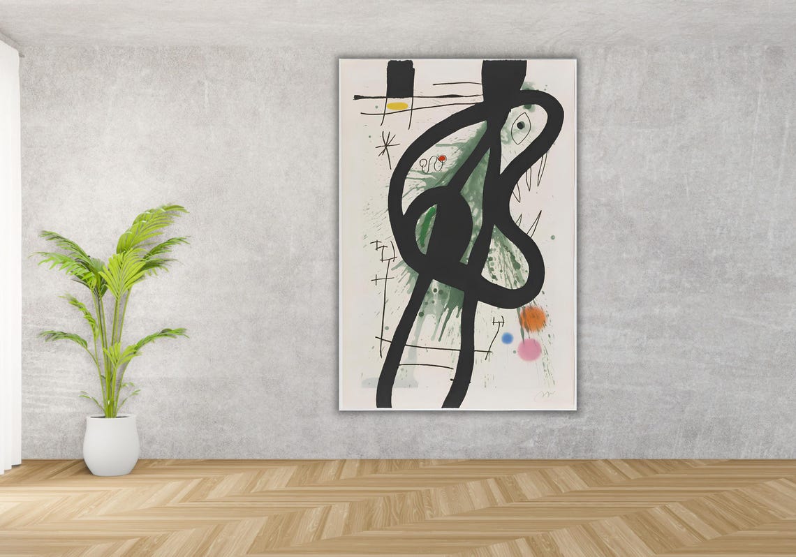Bold Black Surrealist Abstract Figure Spontaneous Modern Art Poster