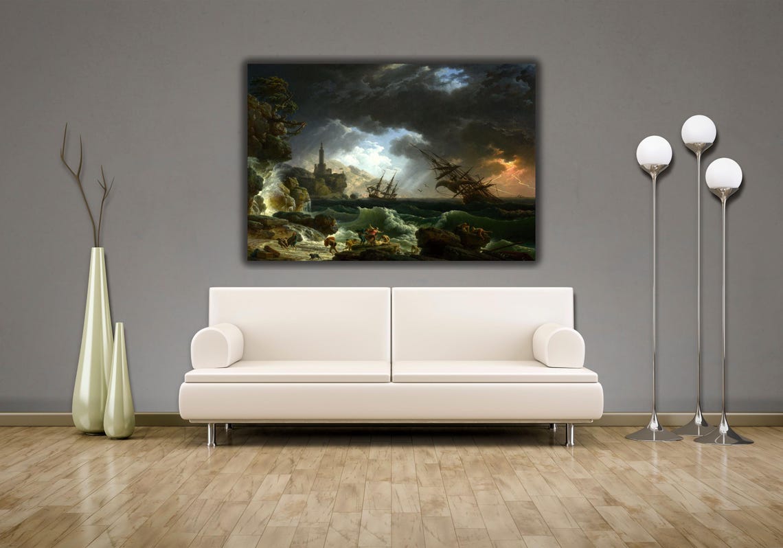Stormy Shipwreck Seascape Lighthouse Dramatic Ocean Classic Poster - Image 2