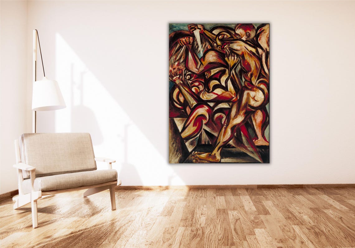 Expressionist Contorted Figures Bold Abstract Modern Painting Poster