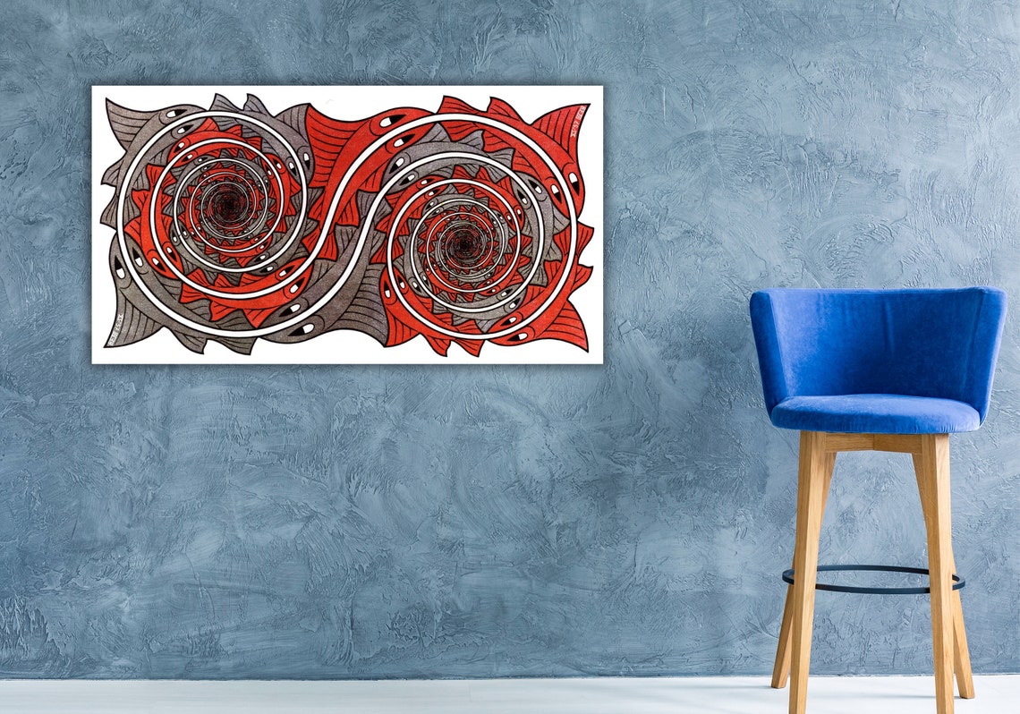 Escher Whirlpools Double Spiral Fish Optical Illusion Art Poster - Image 2