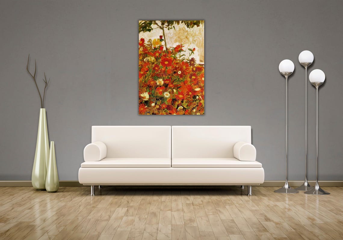 Schiele Sunflower Field Wild Red Orange Blooms Modern Art Poster - Image 2