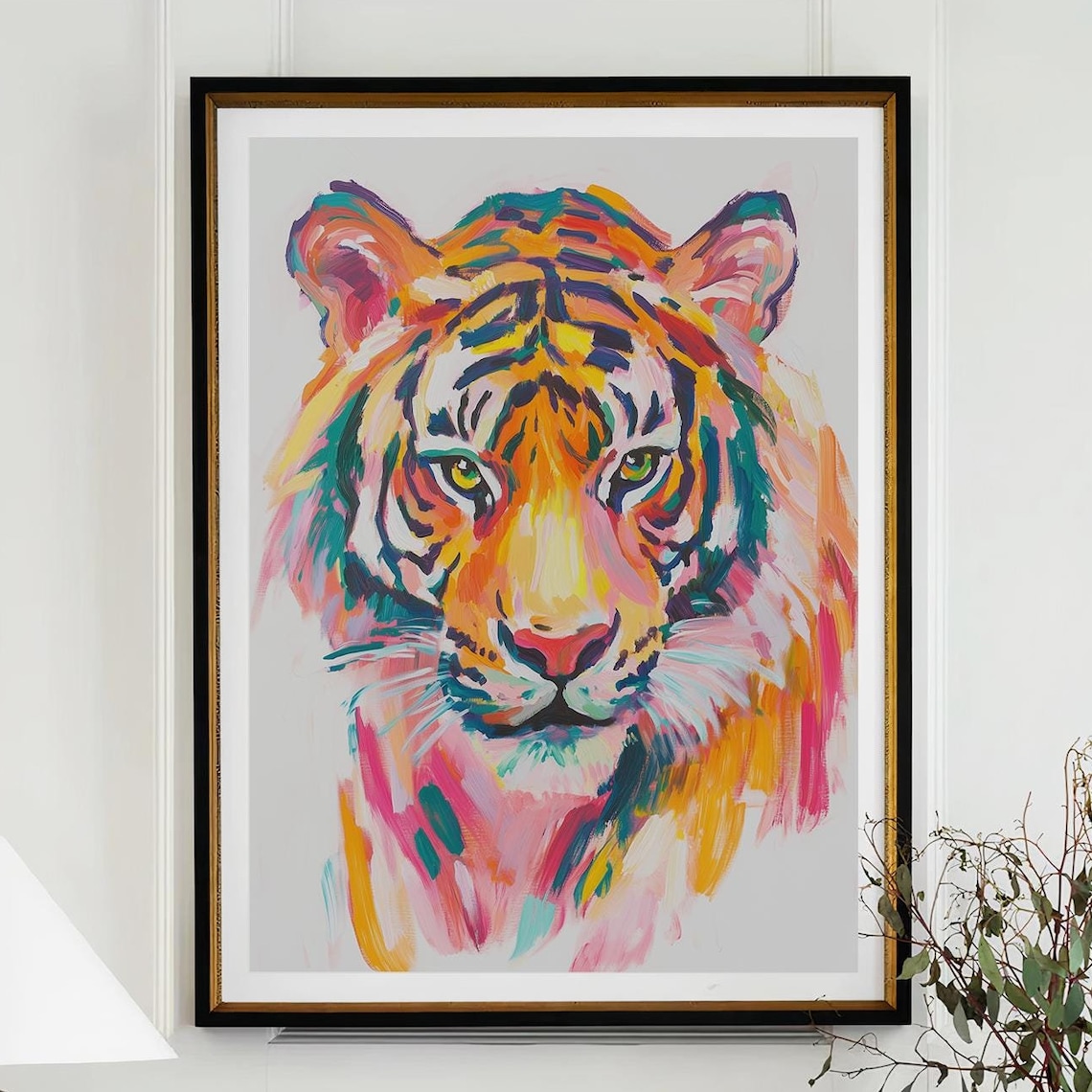 Colorful Tiger Face Close Up Painting in Vivid Brushstrokes Poster - Image 4