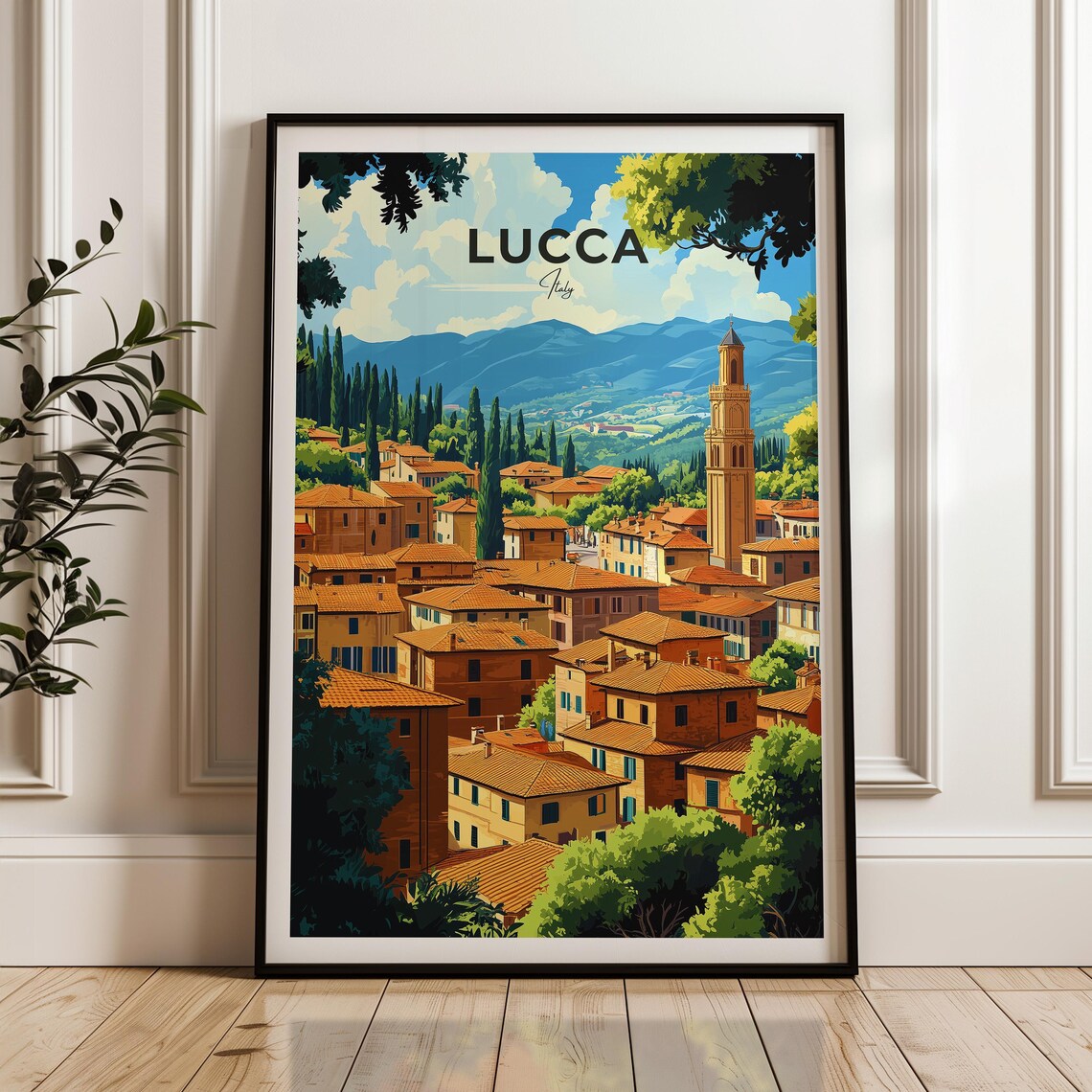 Lucca Italy Tuscan Old Town Bell Tower Village Travel Poster - Image 2