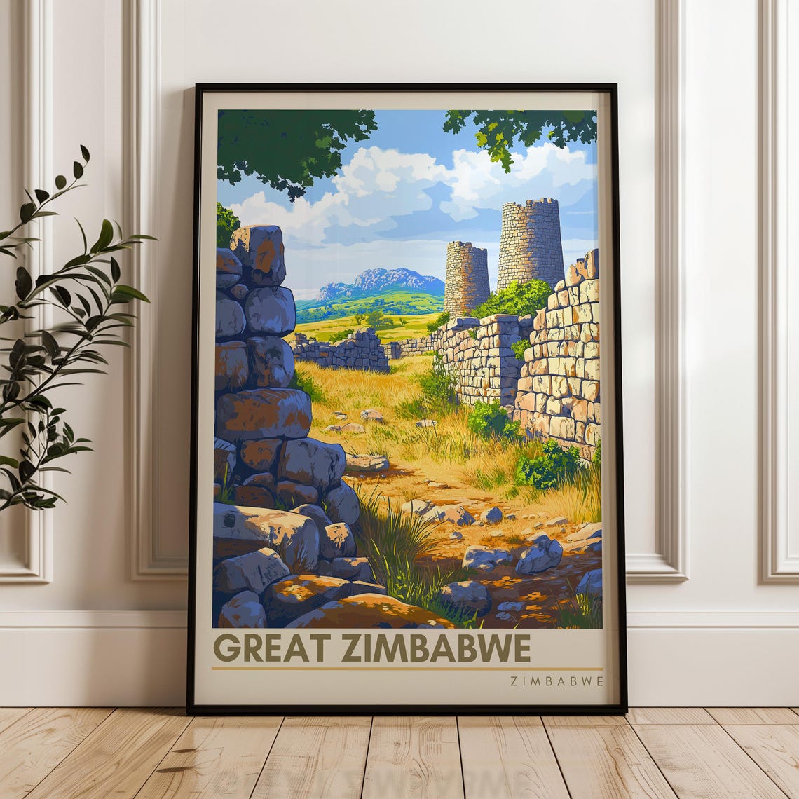 Great Zimbabwe Ancient Stone Walls Conical Towers Travel Poster
