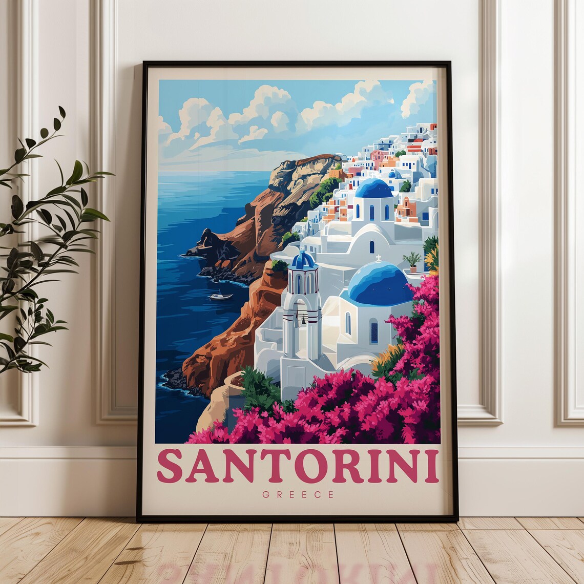 Santorini Travel Poster, Greece Office Decor Art Print