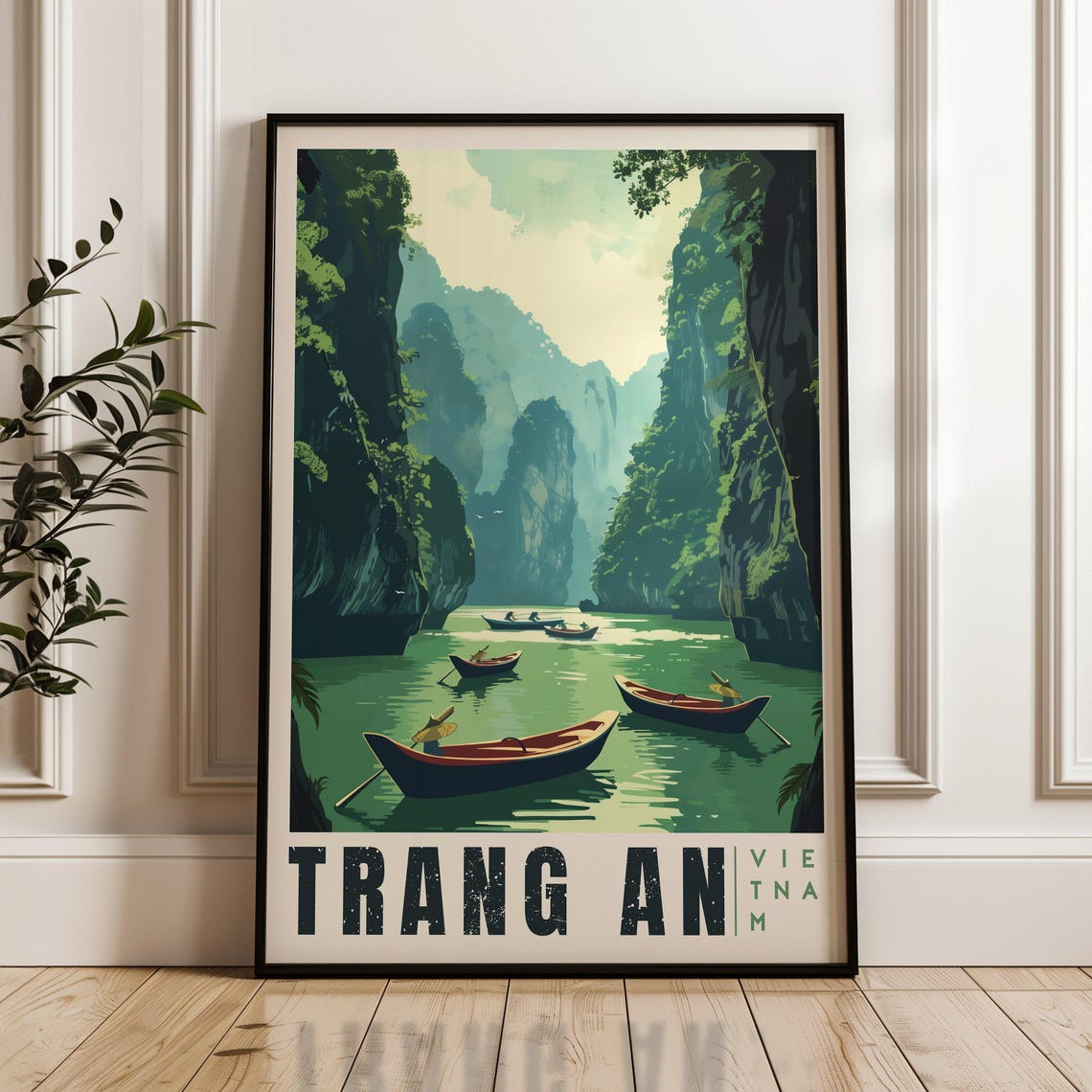 Trang An Vietnam Boat River Karst Mountains Landscape Art Poster
