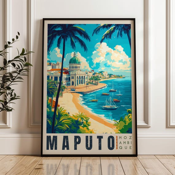 Maputo Travel Poster, Mozambique Railway Illustration