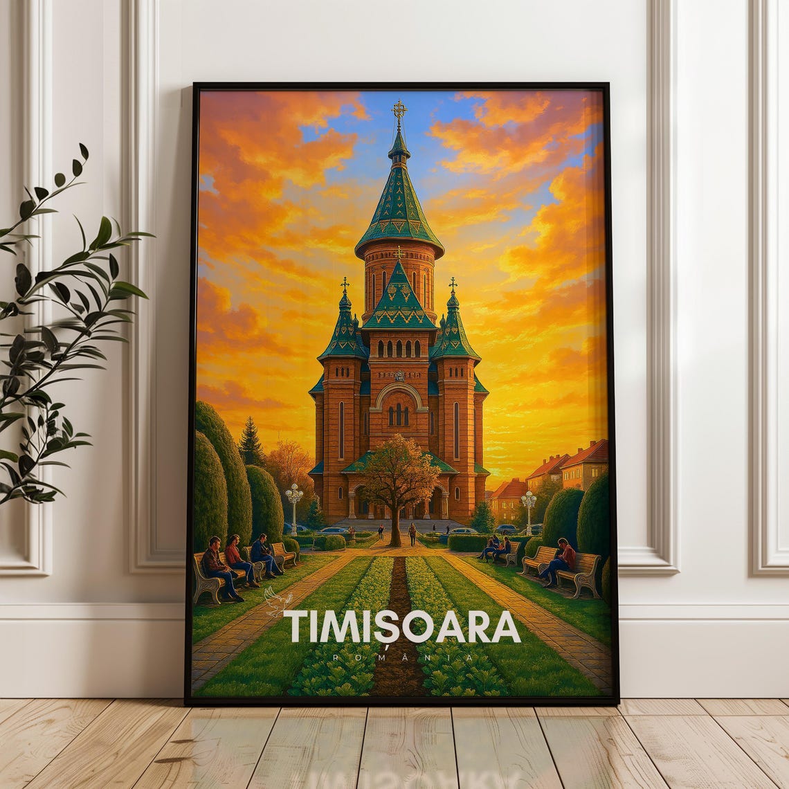 Timisoara Romania Orthodox Cathedral Sunset Square Travel Poster