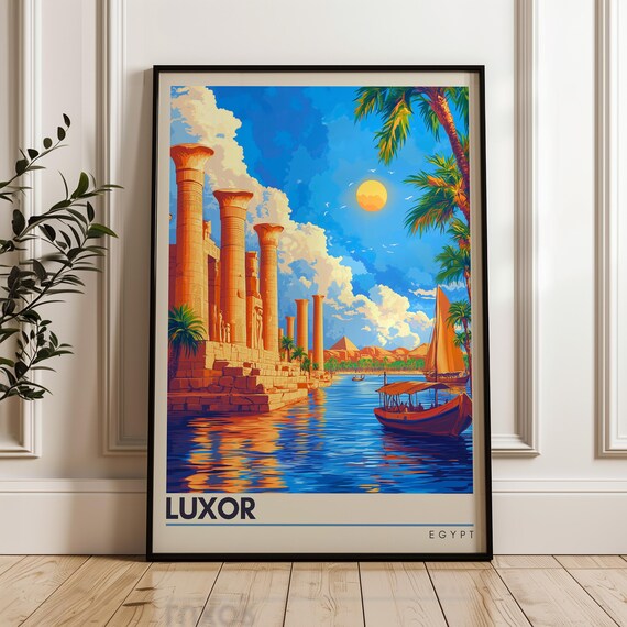 Luxor Travel Poster, Egypt Temple Artwork