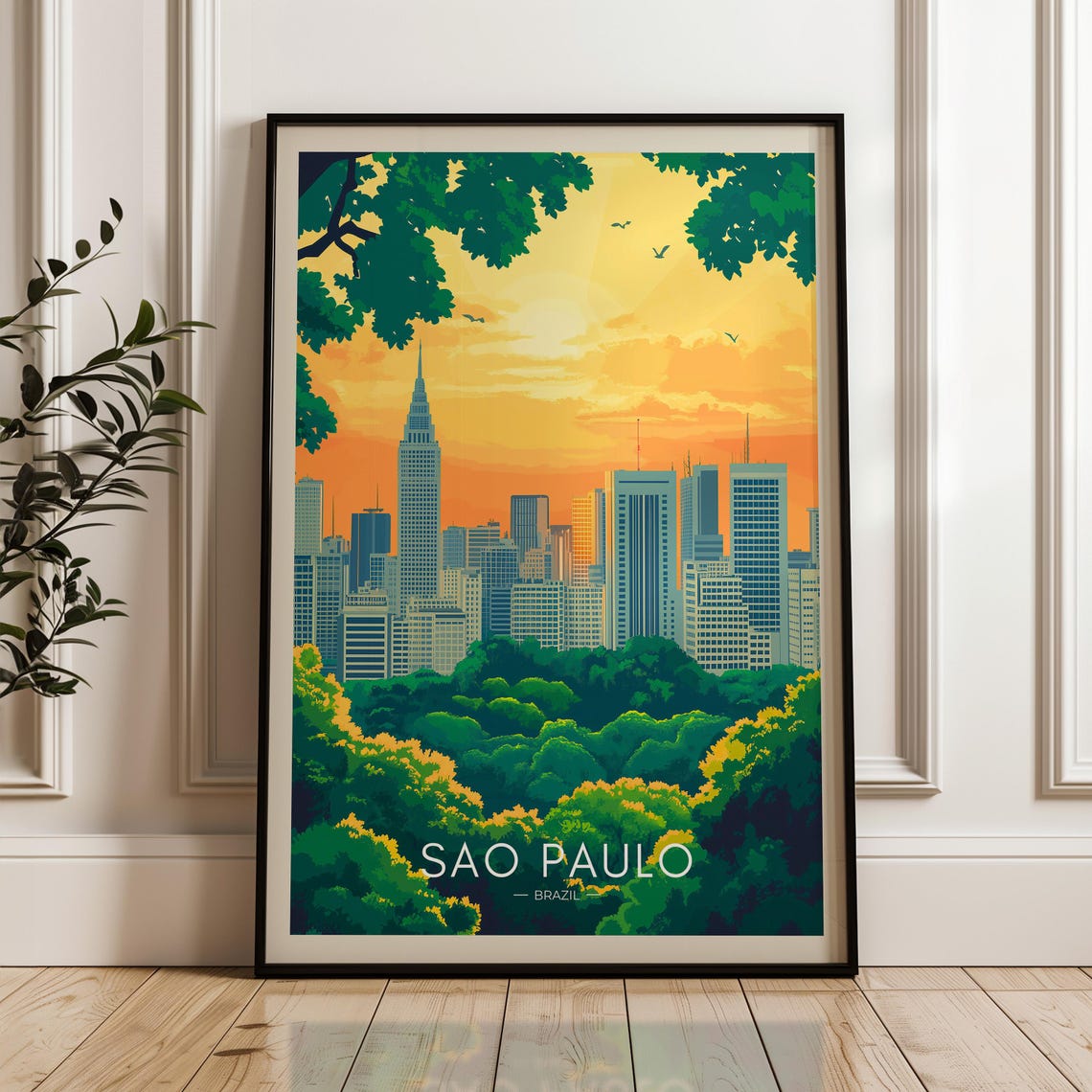 Sao Paulo Brazil Sunset Skyline City Park Downtown Landscape Poster