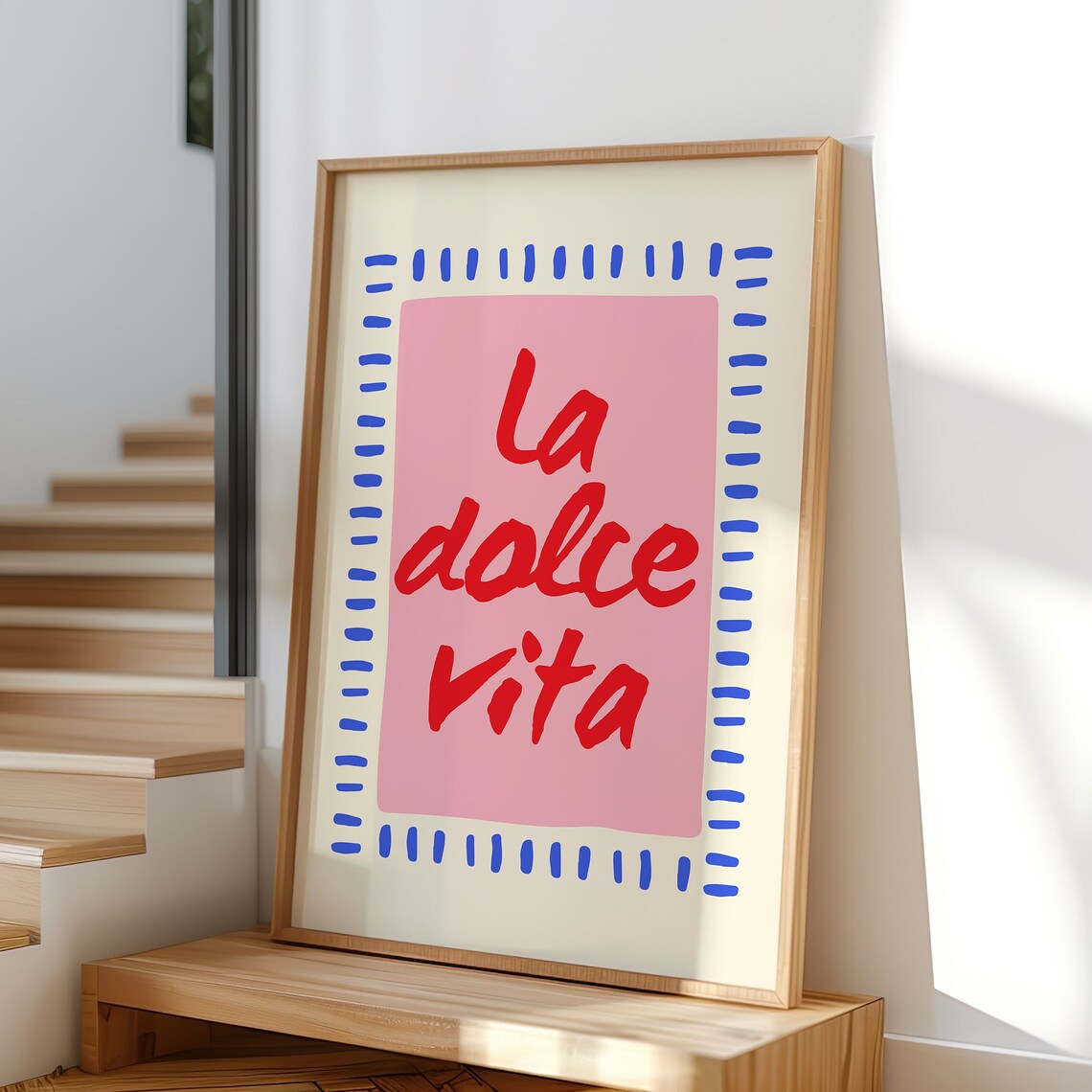 La Dolce Vita Italian Quote Pink Blue Modern Typography Wall Art - Image 2