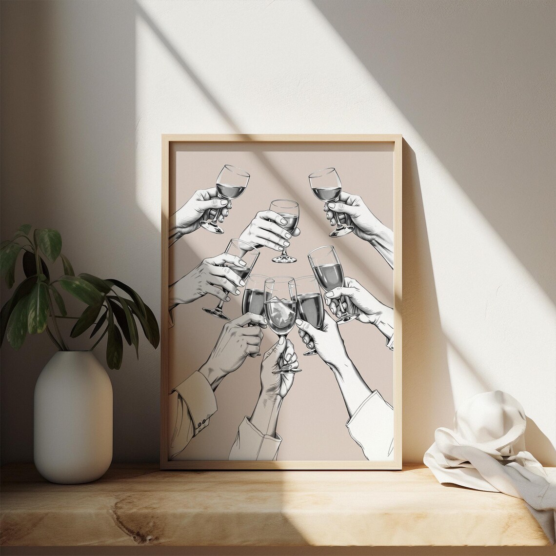 Cheers Wine Glasses Toast Celebration Sketch Line Art Poster