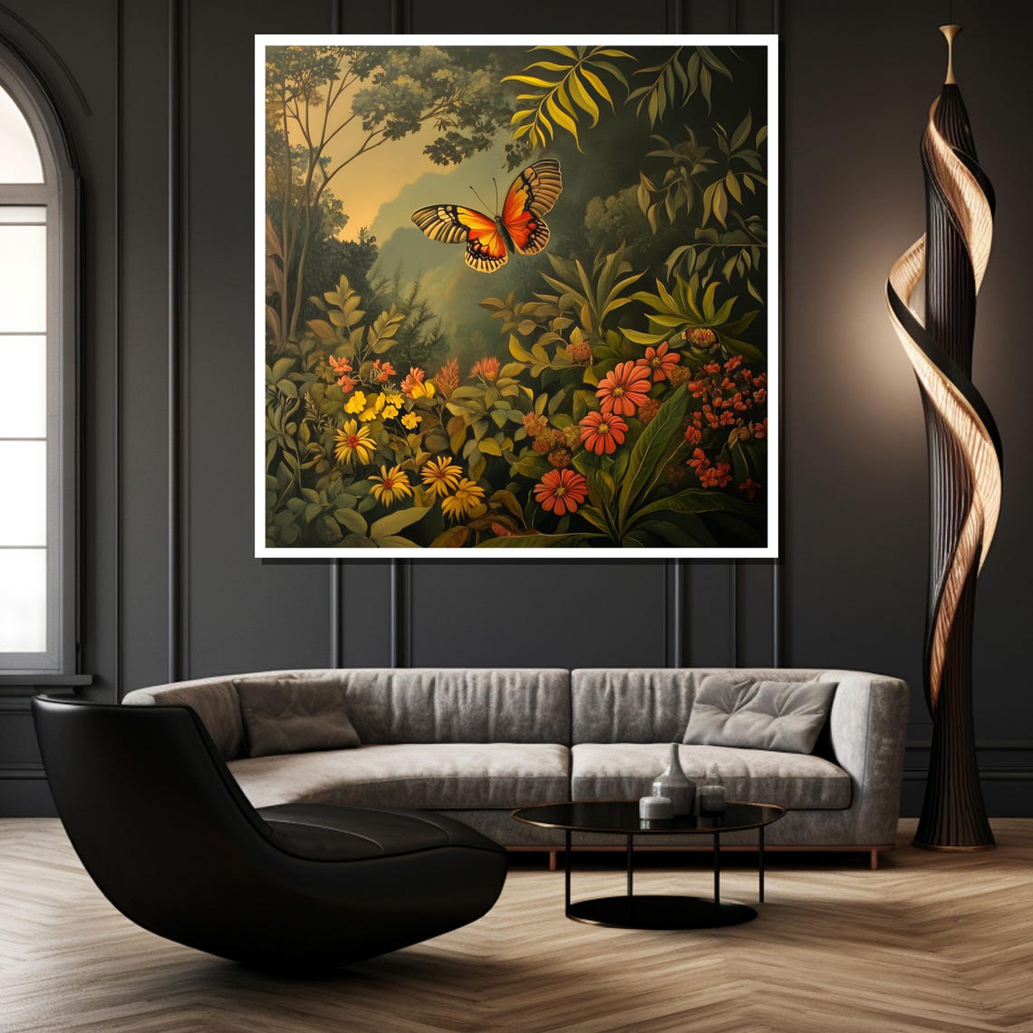 Vibrant Butterfly And Floral Painting In Lush Forest Scene Stunning Nature Wall Art And Unique Gift Idea - Image 2