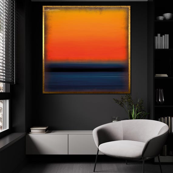 Mark Rothko Painting Abstract Sunset Wall Art Orange And Blue Minimalist Artwork Large Modern Decor Gift For Art Collectors