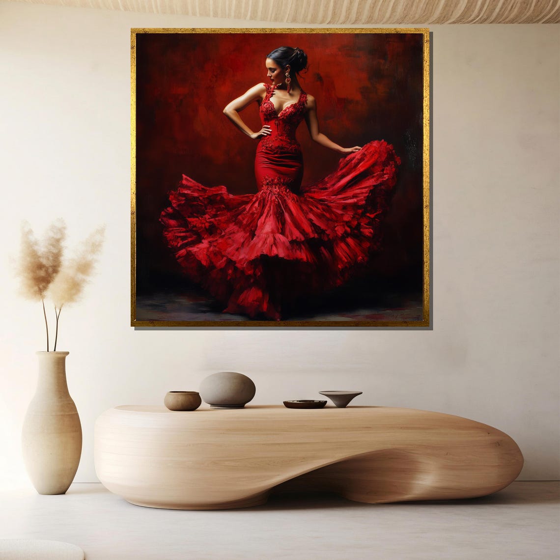 Flamenco Dancer Swirling Red Ruffle Dress Passion Wall Poster