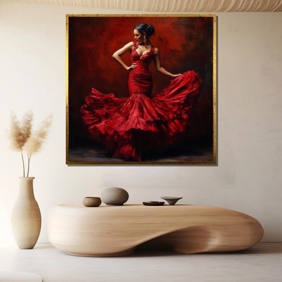 Elegant Flamenco Dancer In Red Painting Stunning Dance Wall Art And Unique Gift For Artistic Home Decor