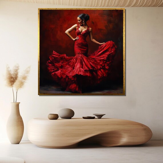 Flamenco Dancer Swirling Red Ruffle Dress Passion Wall Poster