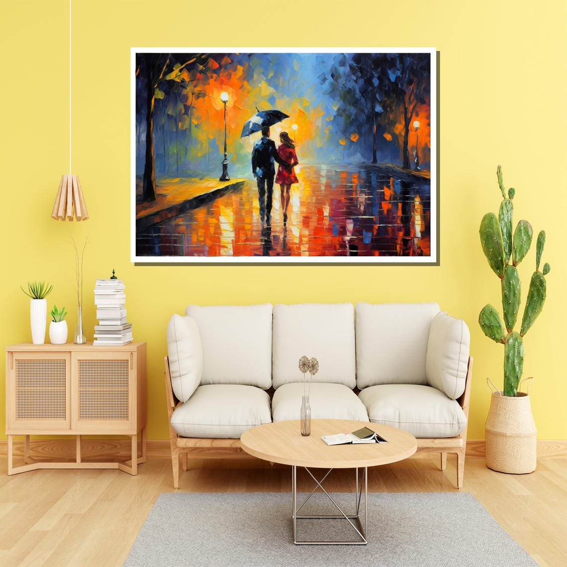 Romantic Couple Under Umbrella On A Rainy Night Street Poster - Image 3