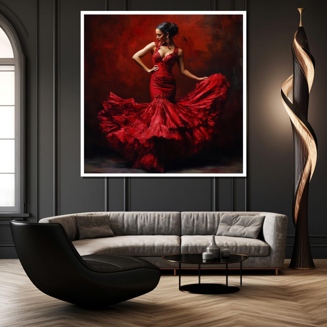Flamenco Dancer Swirling Red Ruffle Dress Passion Wall Poster - Image 2