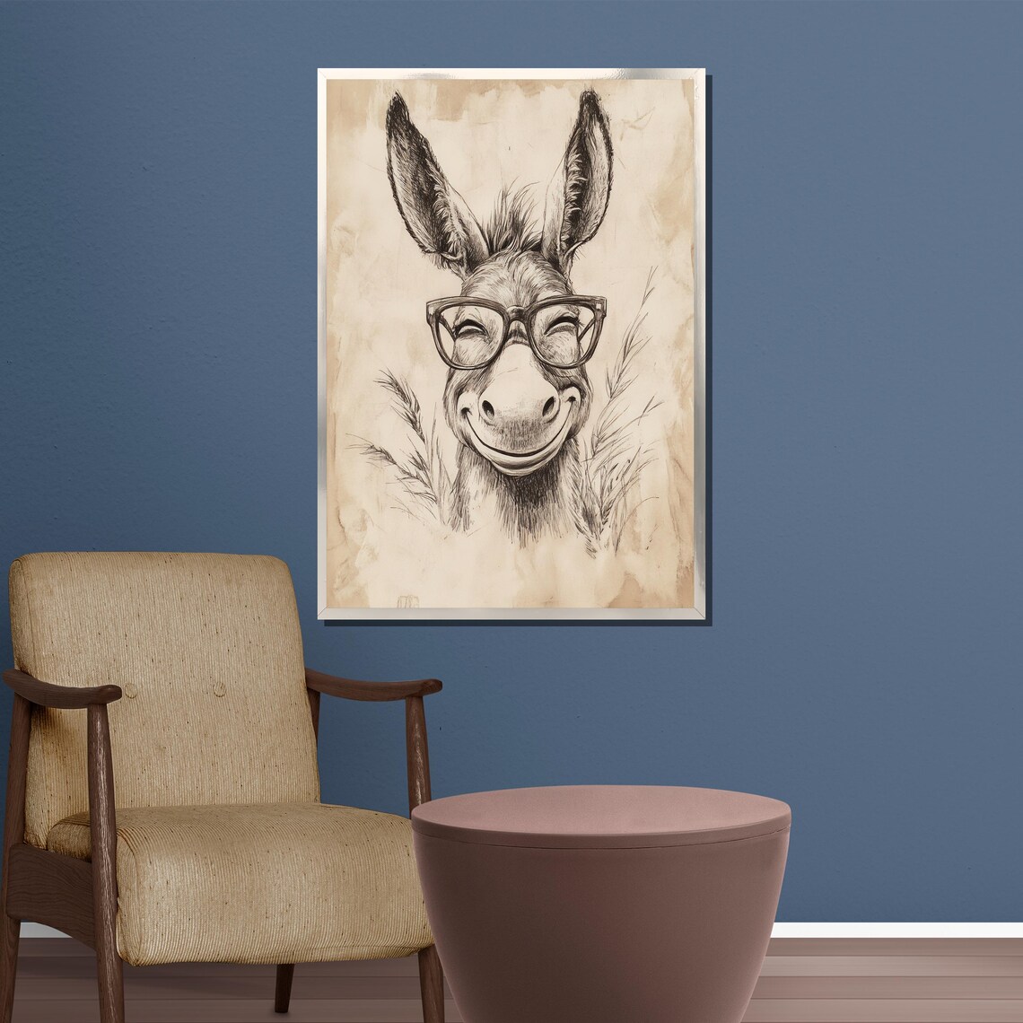 Smiling Donkey Art Funny Animal Drawing Wall Decor Gift For Farmhouse And Animal Lovers - Image 3