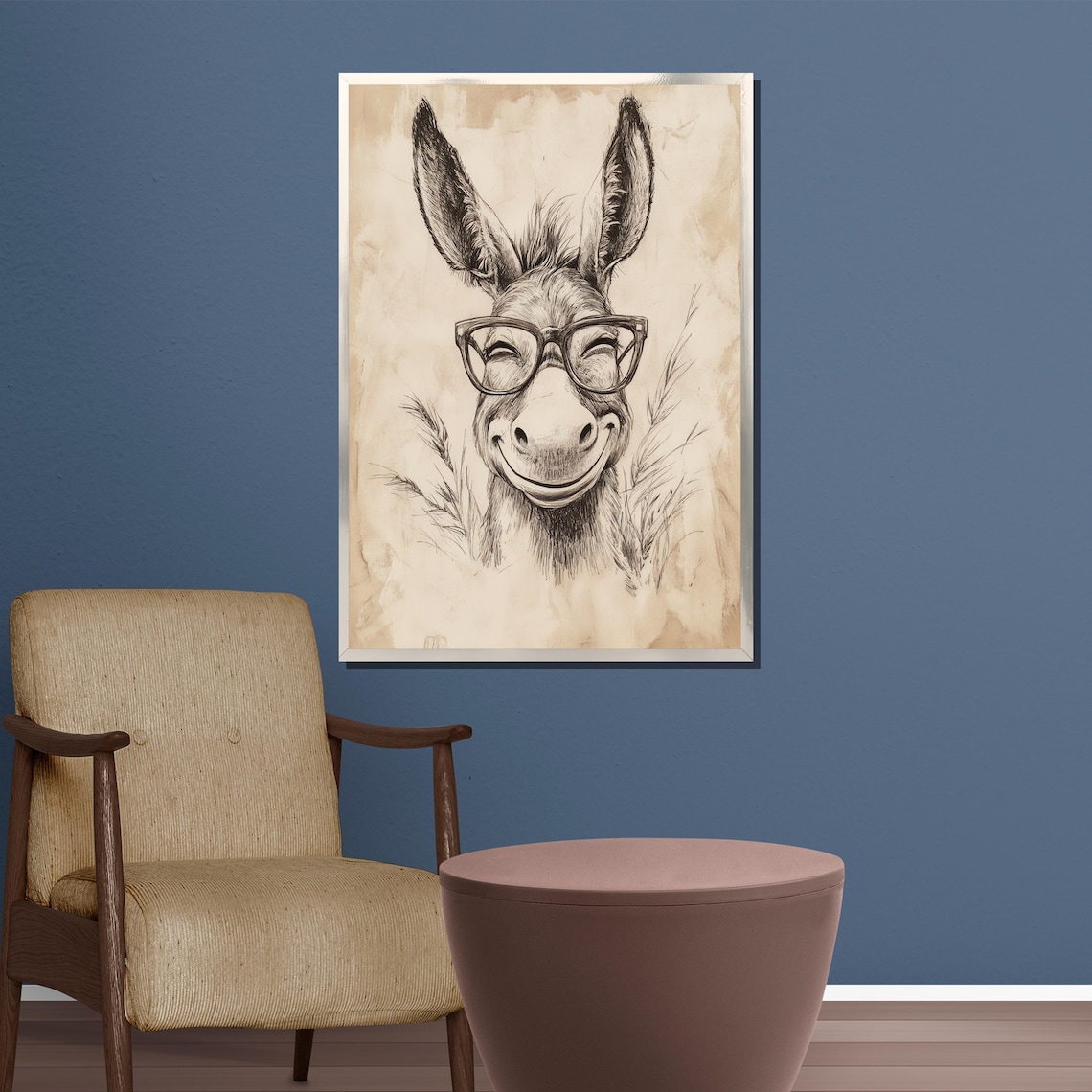 Smiling Donkey Wearing Oversized Glasses In Sketch Art Poster - Image 3