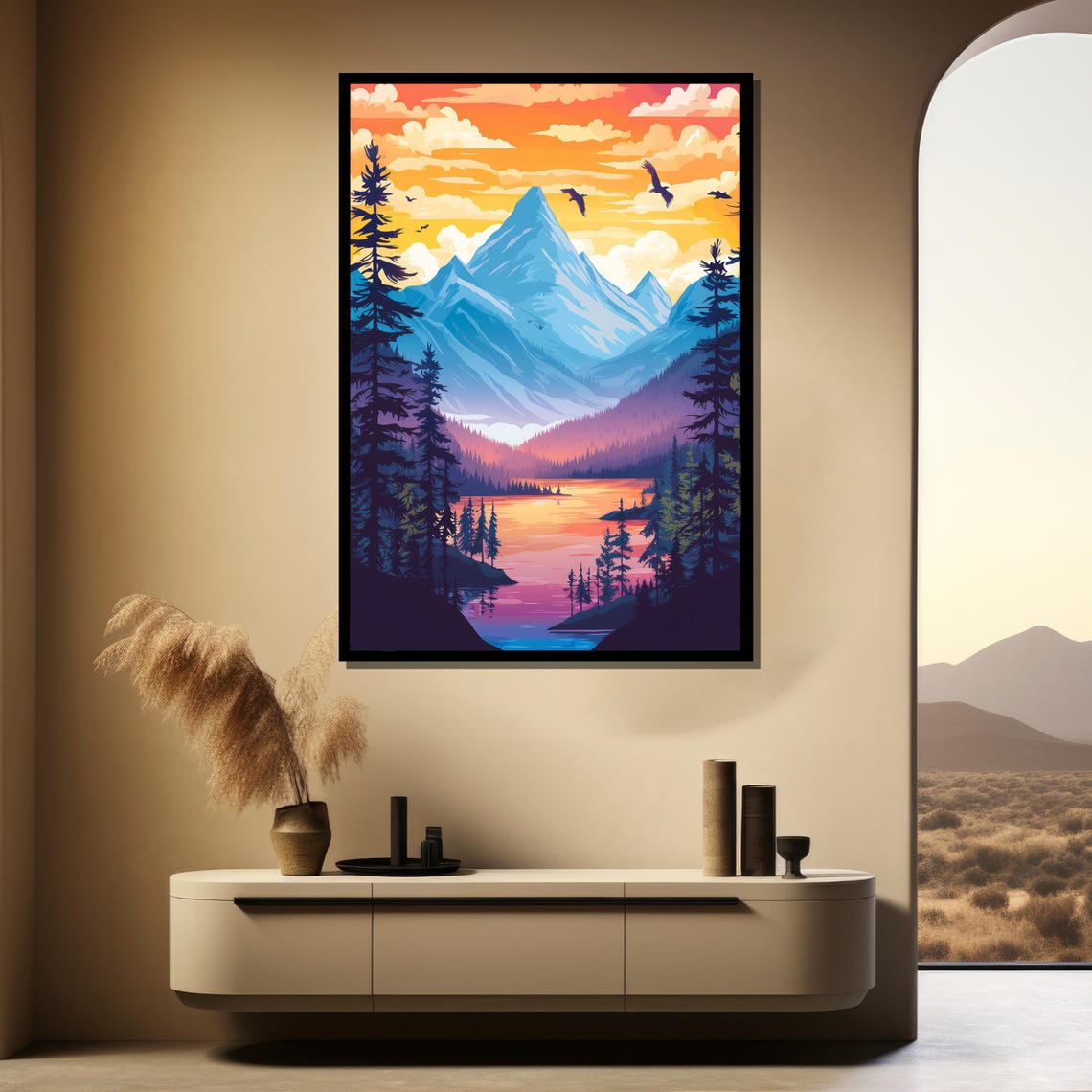 Colorful Mountain Sunset Lake Forest Modern Art Scenic Poster - Image 4