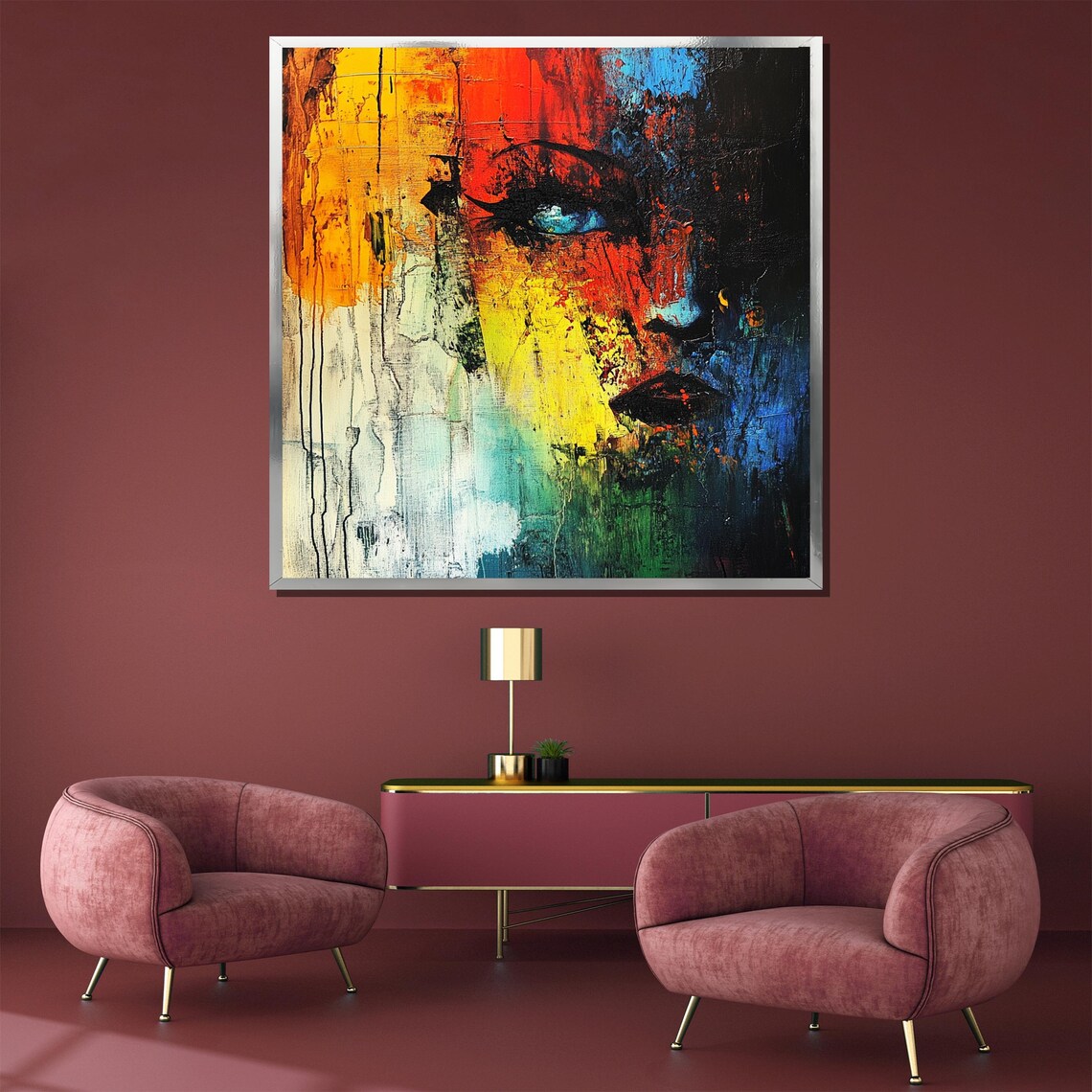 Vivid Abstract Woman Portrait Painting Bold Colorful Wall Art Luxury Home Decor Gift For Artistic Spaces - Image 3