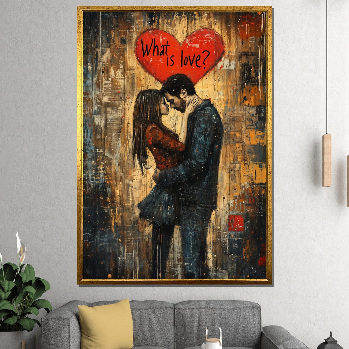 What Is Love Red Heart Painting Romantic Embracing Couple Poster