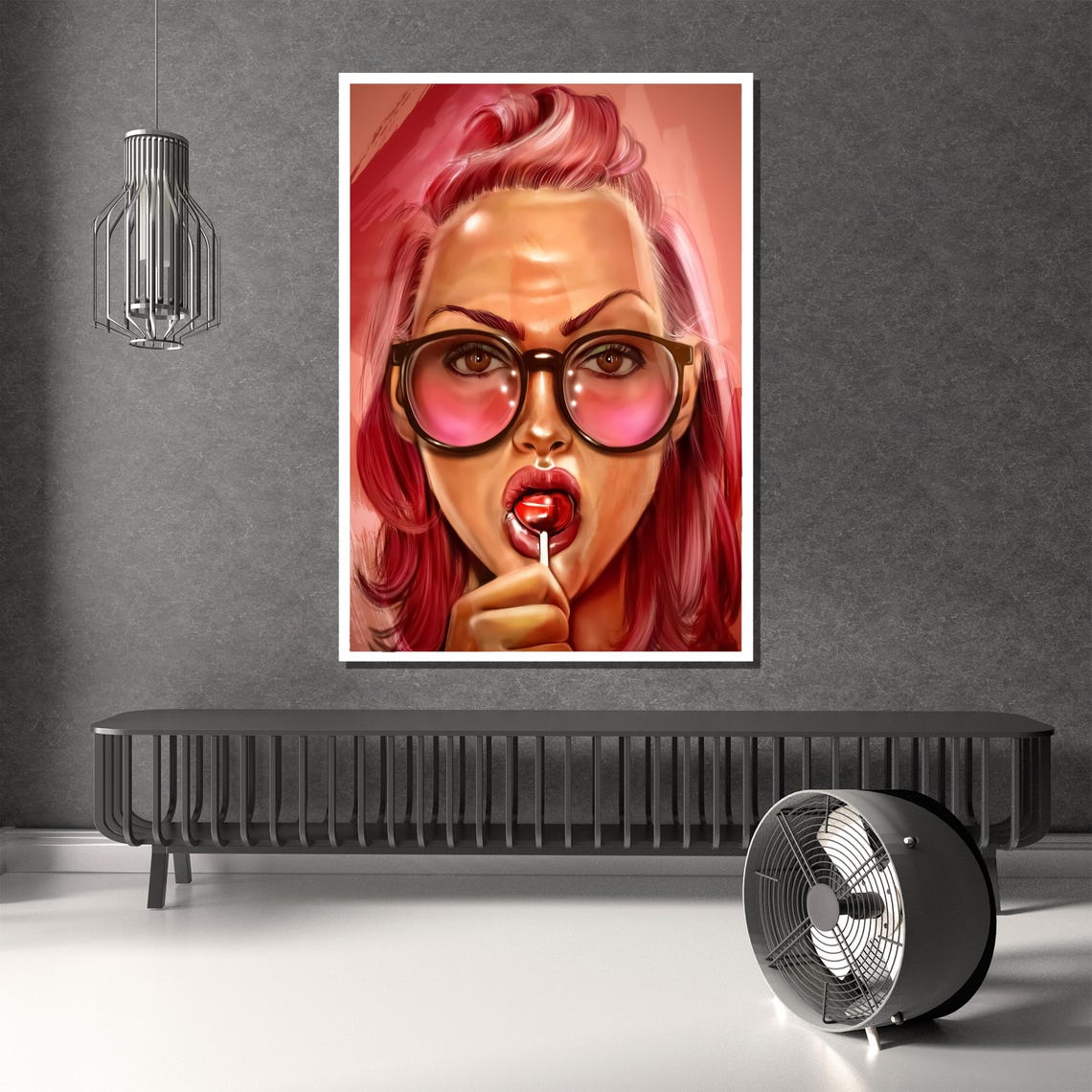 Pop Art Woman With Pink Sunglasses And A Cherry Lollipop Poster - Image 2