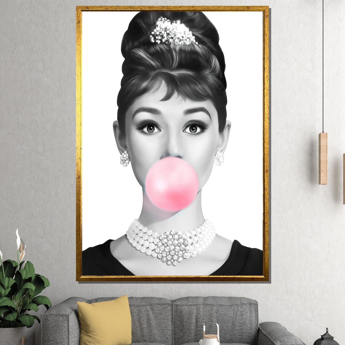Audrey Hepburn Pop Art Portrait Pink Bubblegum Modern Poster