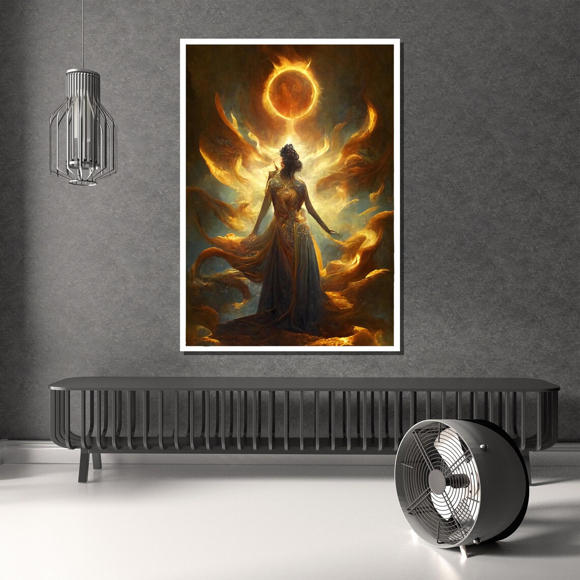 Divine Goddess Golden Flames Solar Eclipse Mystic Art Poster - Image 3