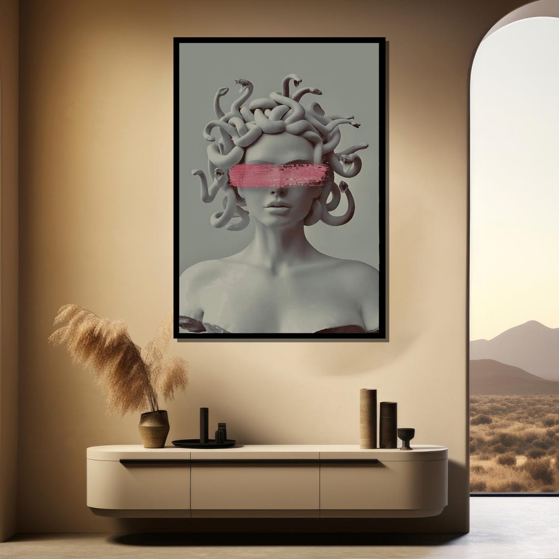 Medusa Sculpture Bust Pink Paint Minimalist Mythology Poster - Image 5