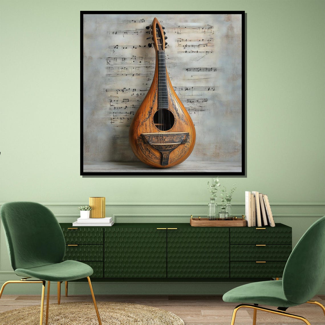 Classic Vintage Mandolin Still Life on Aged Sheet Music Poster - Image 4