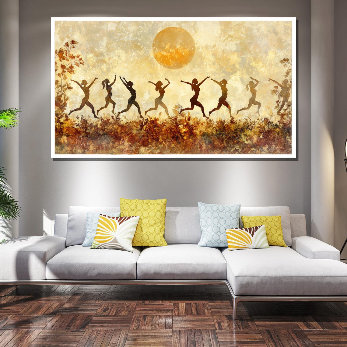 Dancing Silhouettes Painting Vibrant Wall Art Gift For Nature And Dance Lovers - Image 2