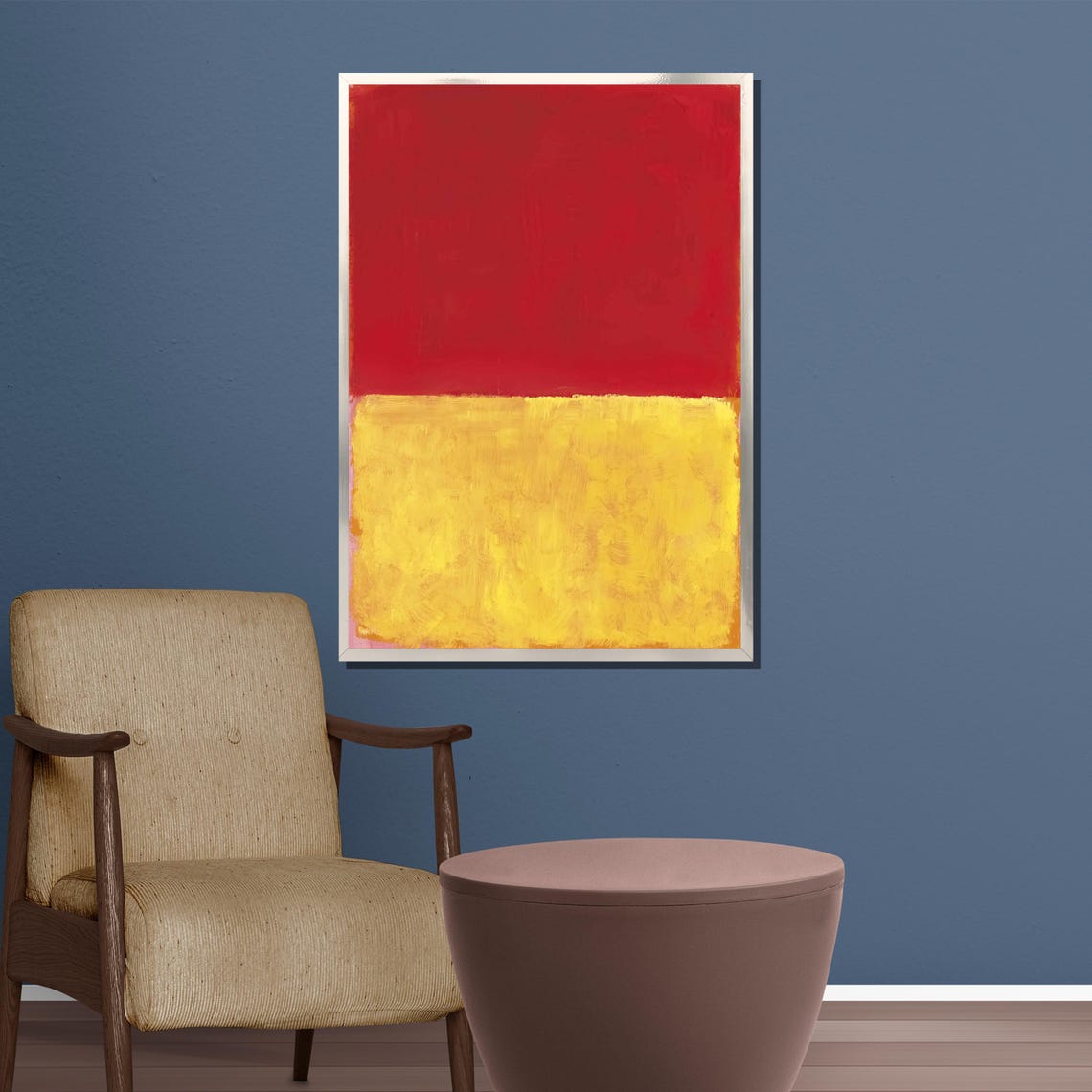 Crimson Red and Golden Yellow Soft Color Block Painting Poster - Image 5