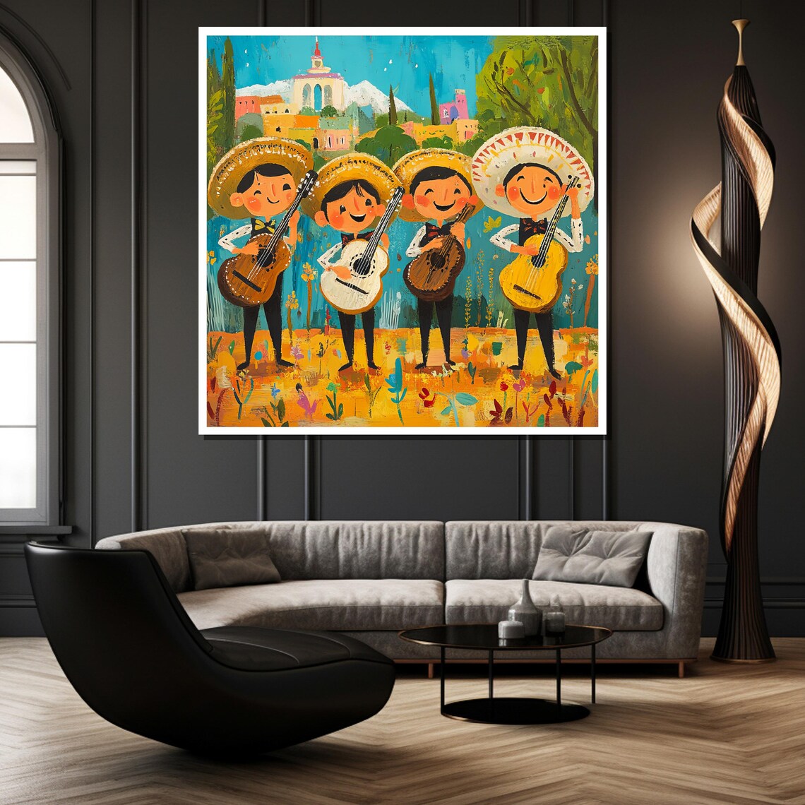 Cheerful Mariachi Kids Band in Sombreros Folk Style Festive Poster - Image 2