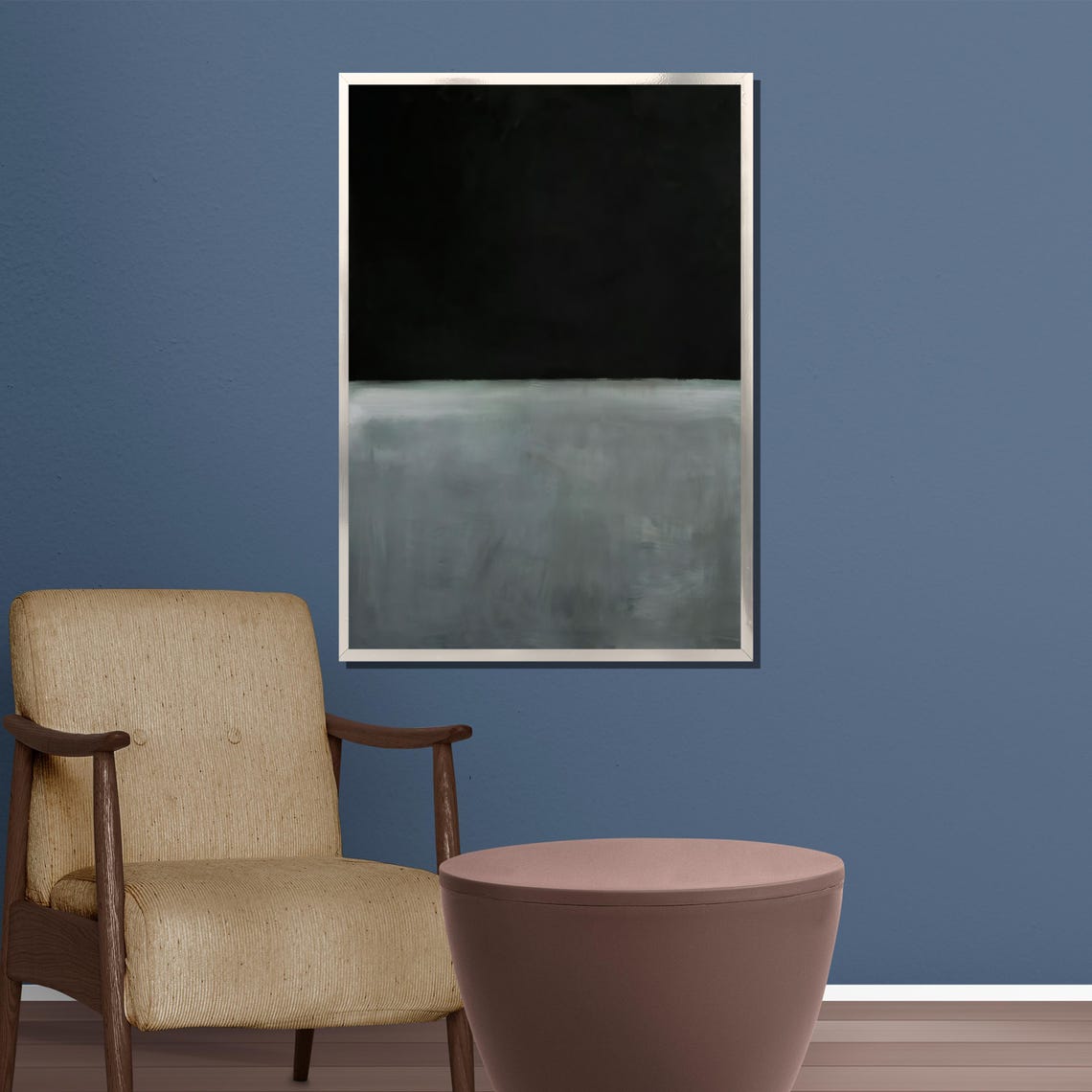 Deep Black and Smoky Gray Minimalist Color Field Abstract Poster - Image 5