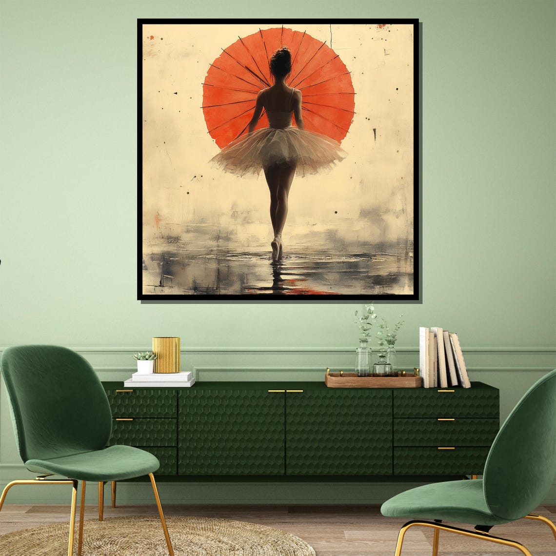 Ballerina With a Red Parasol Walking Through the Mist Poster - Image 4