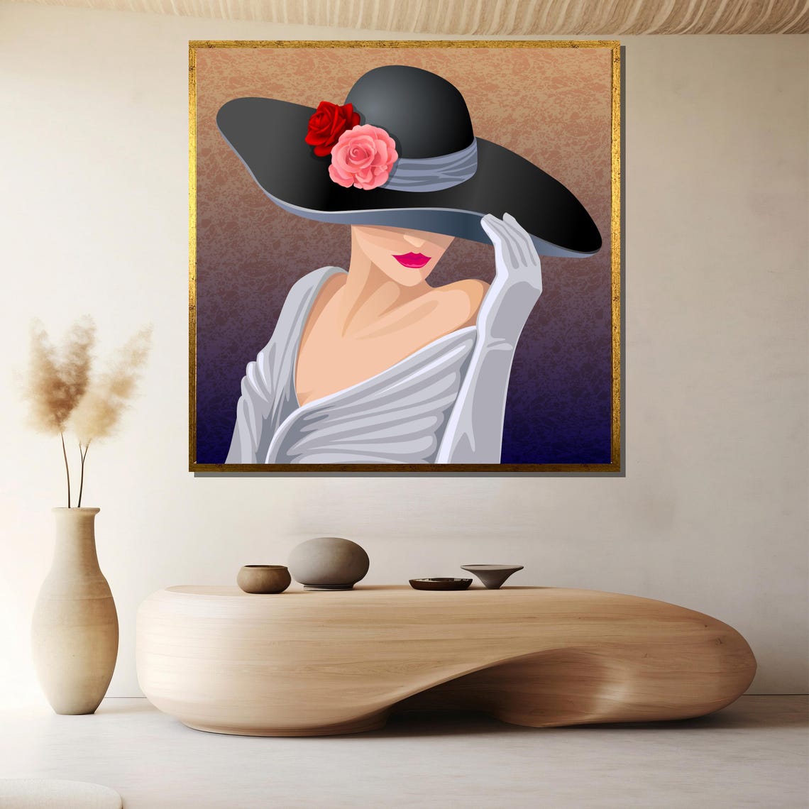 Glamorous Woman In Black Hat With Roses And White Glove Poster