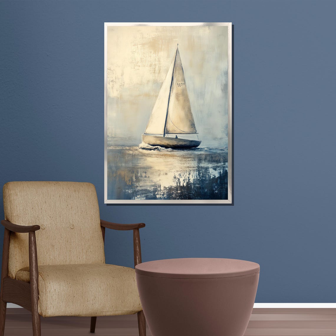 Minimalist Sailboat Wall Art Framed Nautical Print Coastal Ocean Artwork Large Modern Dcor For Home Or Office - Image 3