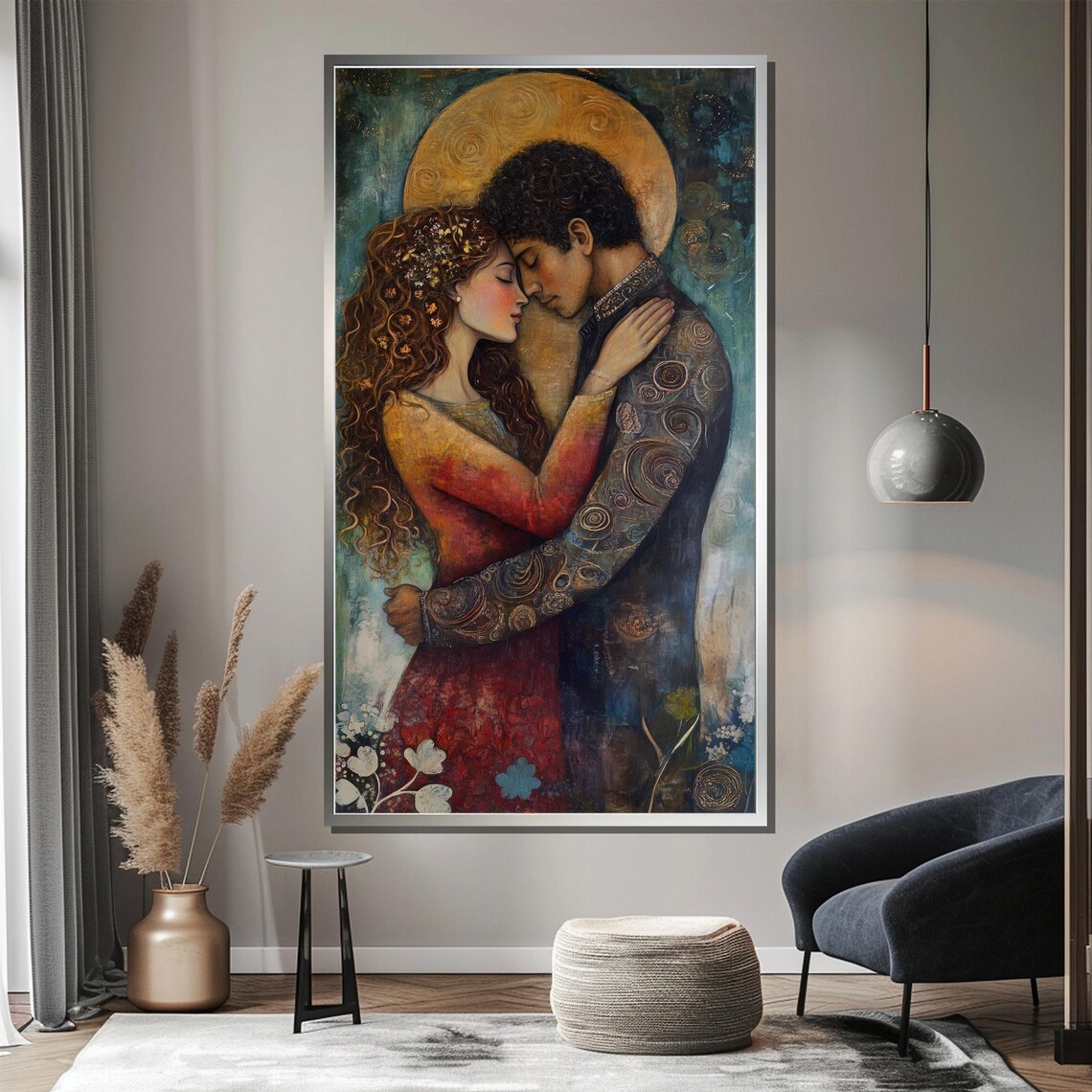 Bohemian Romantic Embrace Golden Halo Soulful Painting Poster - Image 4