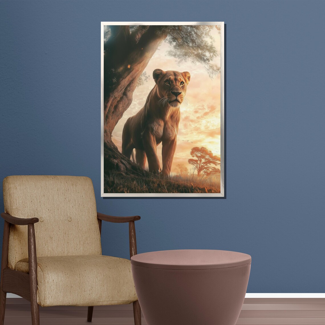 Regal Lioness At Sunset Safari Golden Hour Savannah Wildlife Poster - Image 3