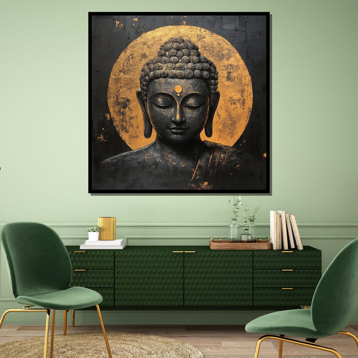 Black and Gold Buddha Head With Golden Halo Luxe Style Poster - Image 4