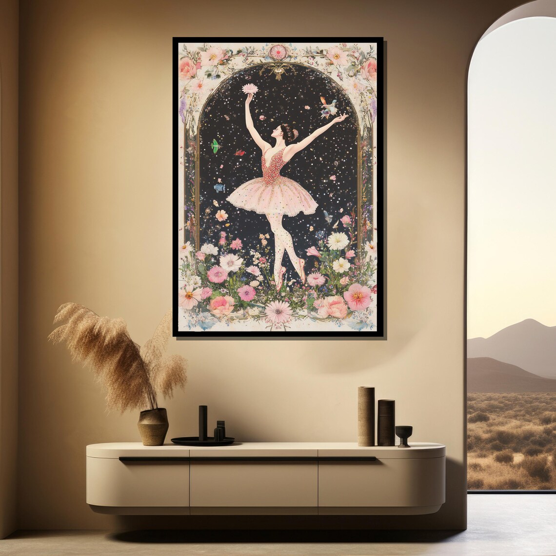 Enchanting Ballerina in a Floral Night Garden Fantasy Poster - Image 4