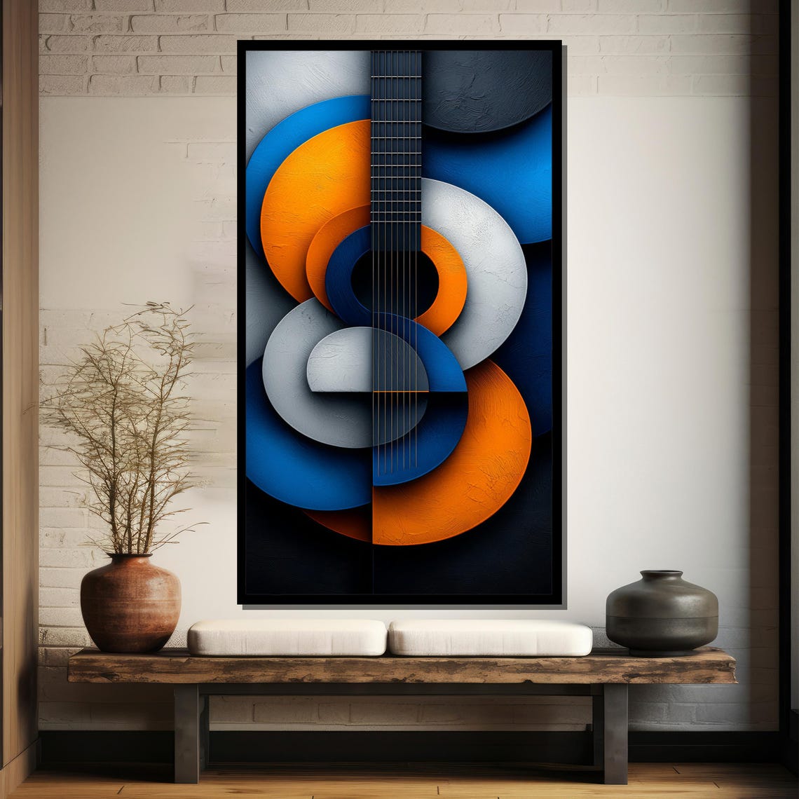 Abstract Acoustic Guitar Circles Blue Orange Modern Wall Poster - Image 4