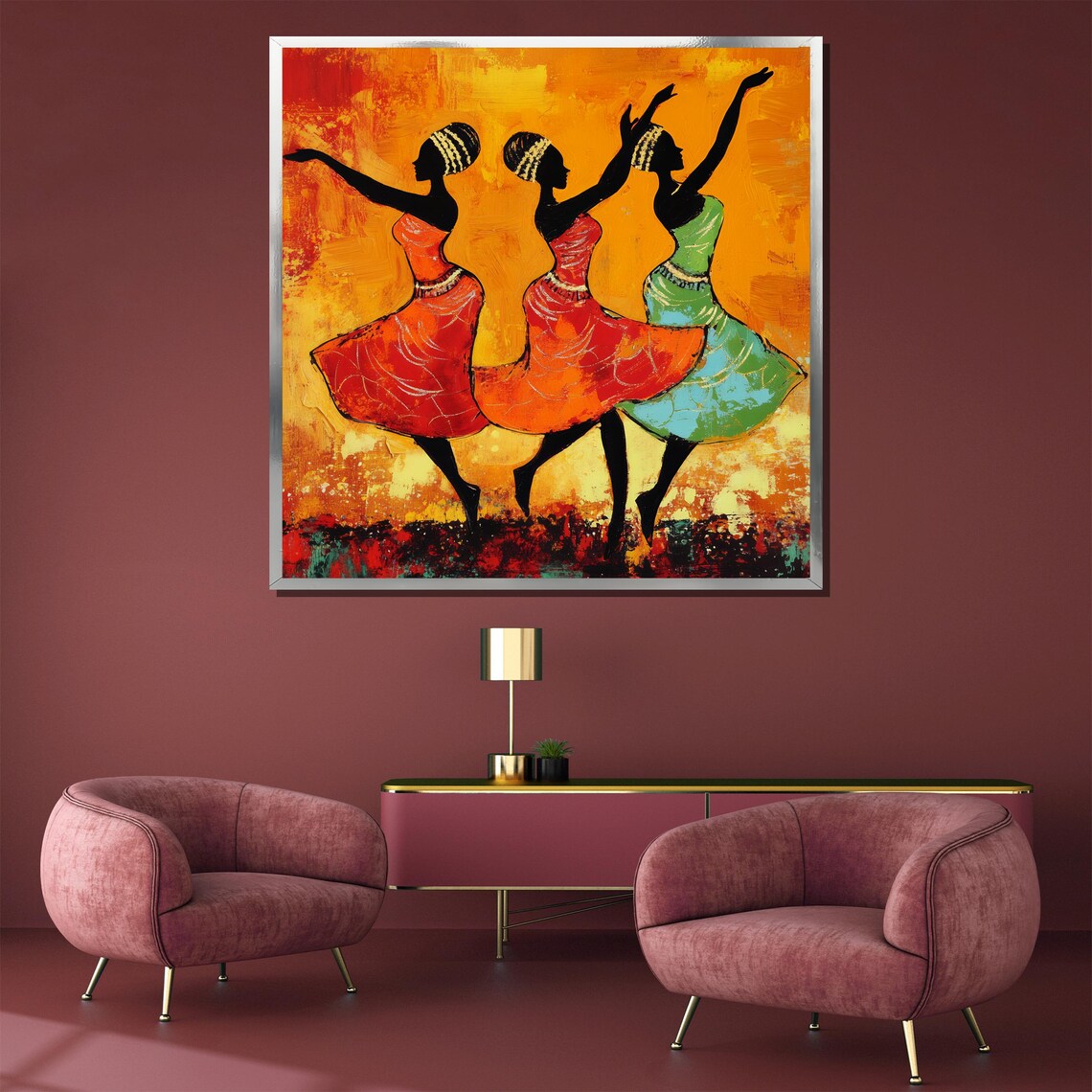 Joyful African Dancers in Colorful Dresses Tribal Art Poster - Image 3