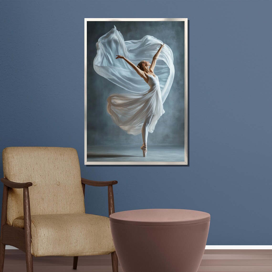 Ballerina White Flowing Fabric Misty Dance Photo Wall Poster - Image 3